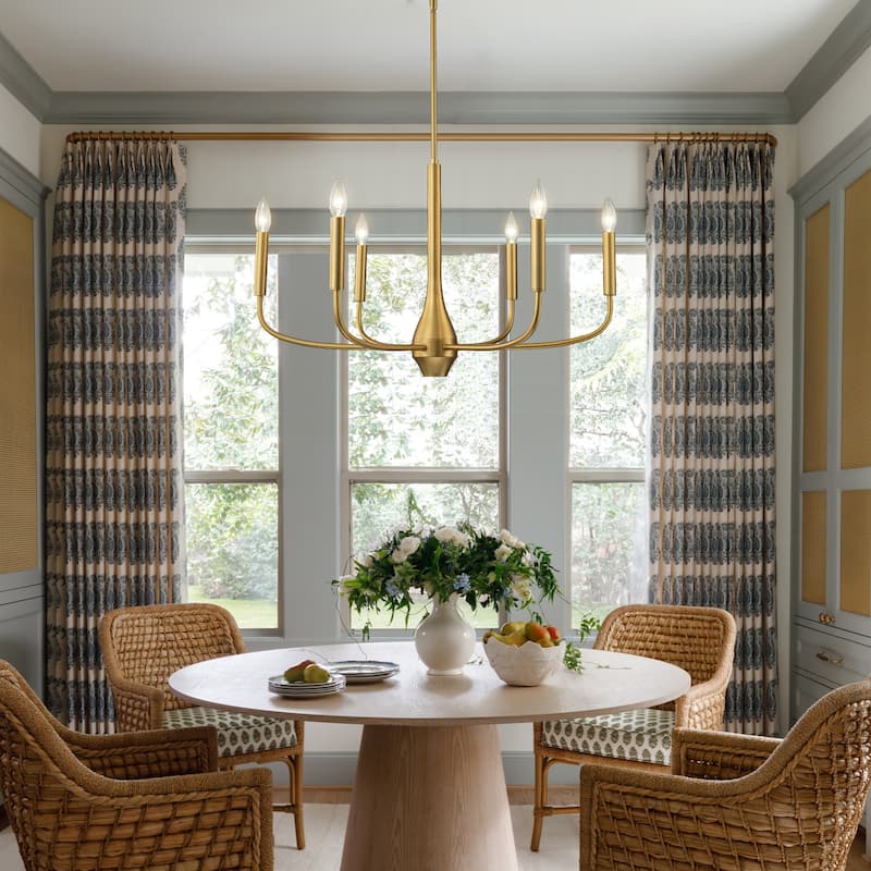 Mid-century Modern 6-Light Gold Candelabra Chandelier for Living/ Dining Room