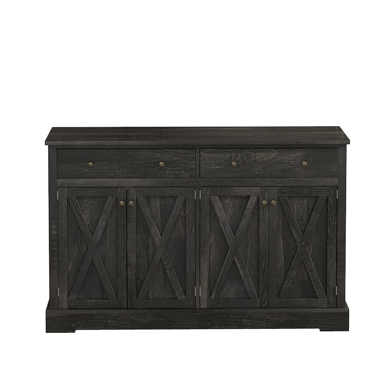Coffee Bar Cabinet with Sliding Barn Doors, Buffet Cabinet with 2 Drawers, Storage Cabinet with Adjustable Shelves