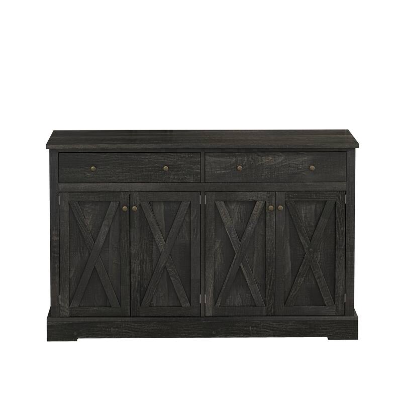 Retro-Style Sideboard Buffet Cabinet Storage cabinet with 2 Drawers and Adjustable Shelves, for Dining Rooms, Black Brown