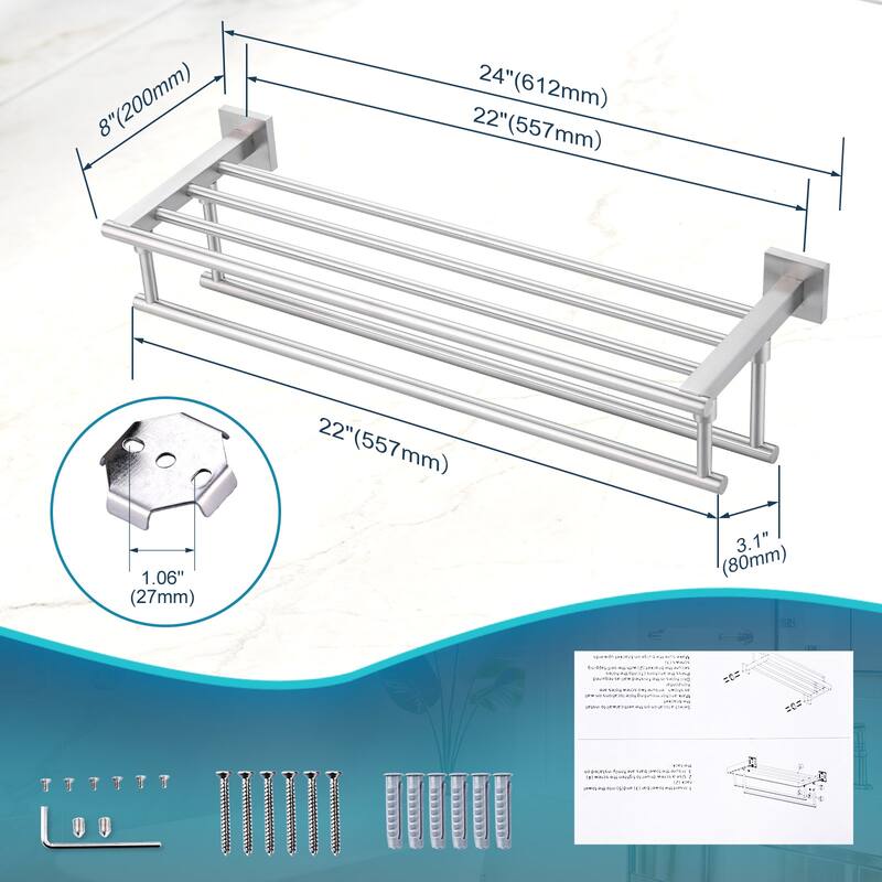 WOWOW Two Towel Holders Wall mounted Towel Rack