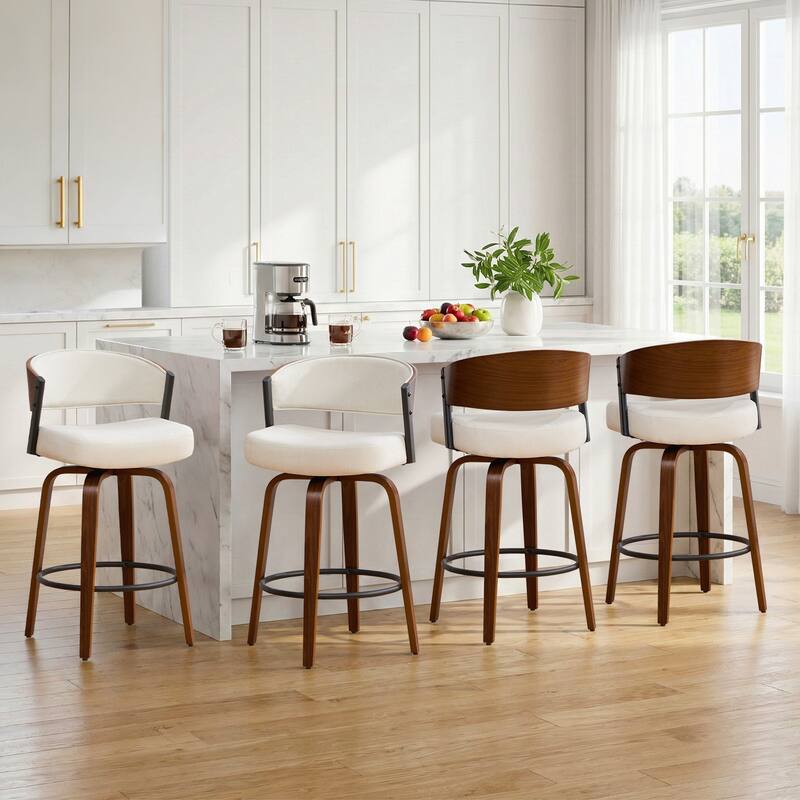 Upholstered Swivel Counter Height Bar Stool with Curved Back and Bentwood Frame - 37.2"H x 19.1"W x 20.5"D