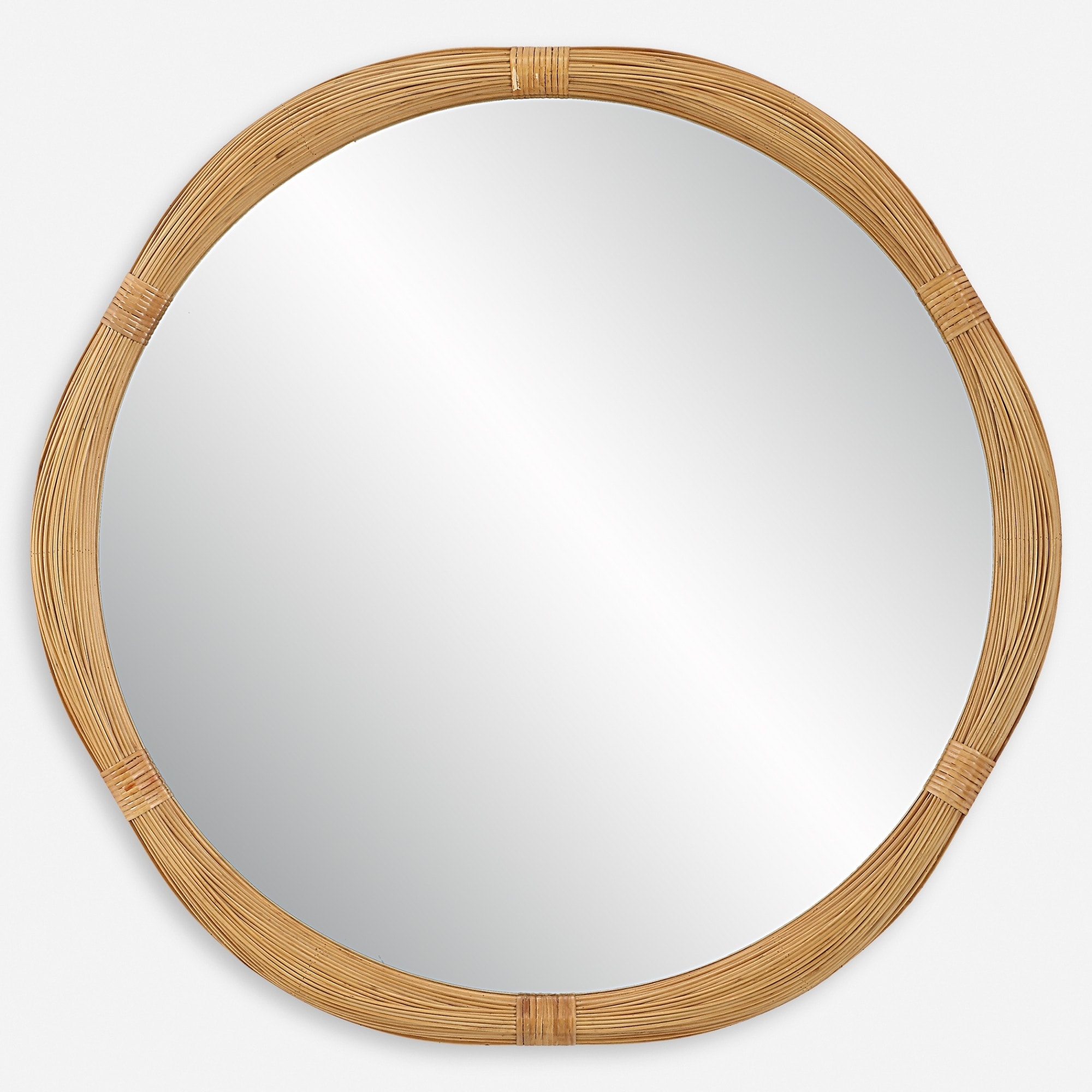 Round Bamboo Wall Mirror - 40" - Brown
