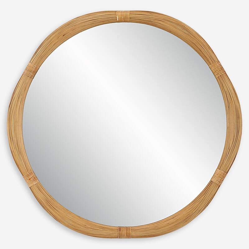 Round Bamboo Wall Mirror - 40" - Brown