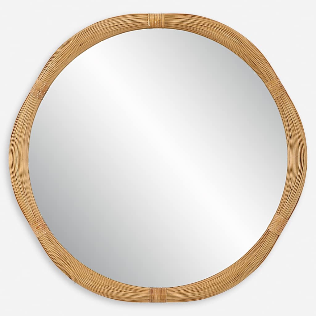 Round Bamboo Wall Mirror - 40" - Brown