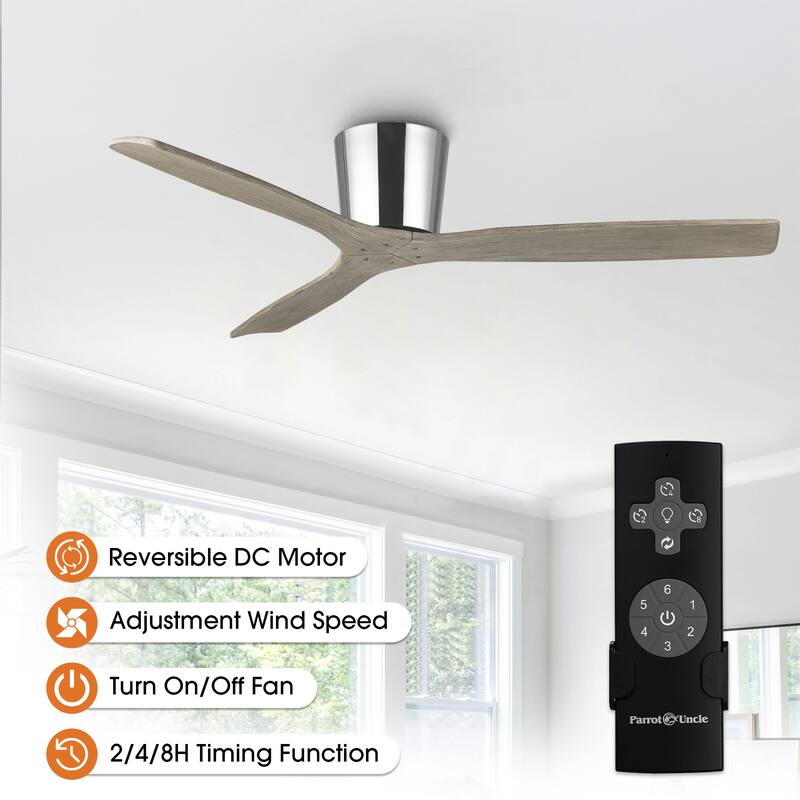54" Farmhouse Gold Solid Wood Flush Mount Ceiling Fan without Light