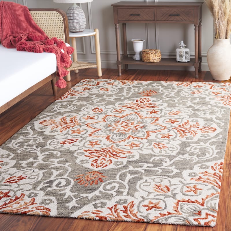 SAFAVIEH Handmade Metro Justyne French Country Wool Rug - 6' Square - Grey/Rust
