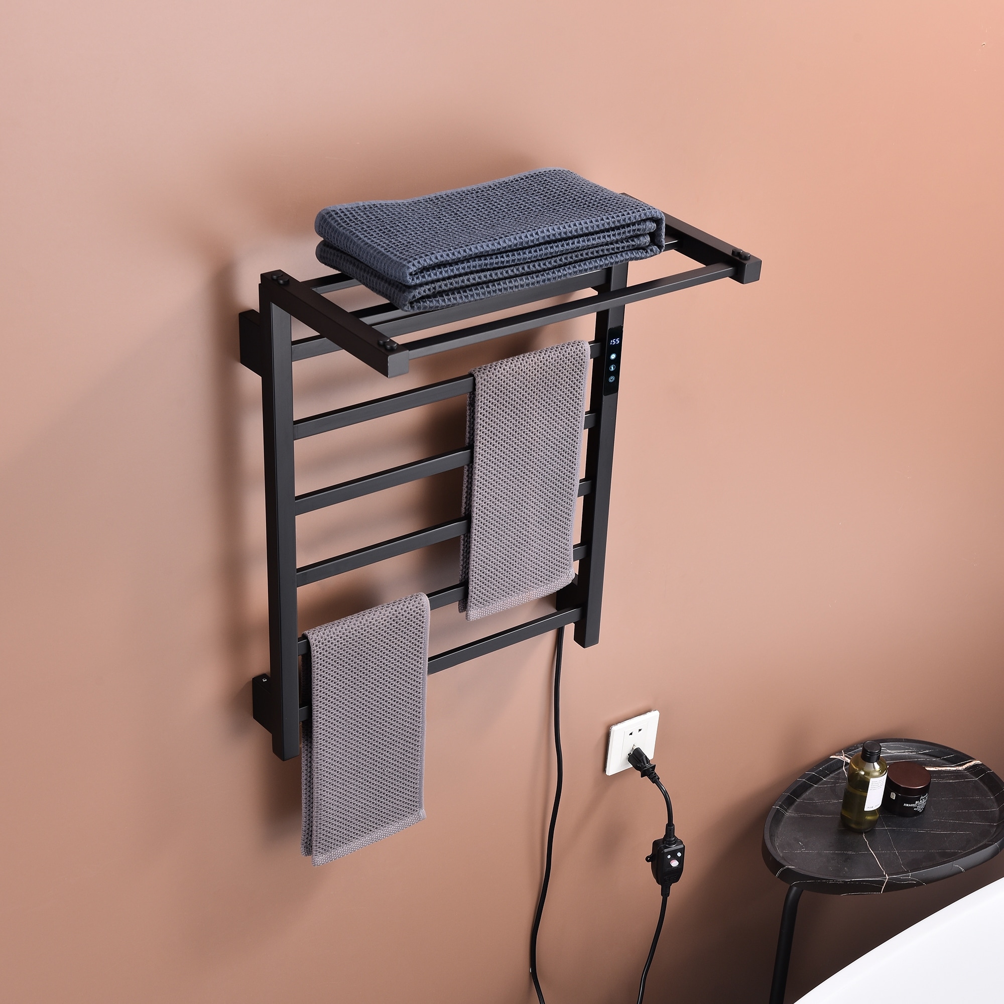 Heated Towel Rack 6 Bar Towel Warmer Rack Wall Mounted Electric Towel Drying Rack with Timer Plug in Hardwired Bed Bath Beyond 39594441