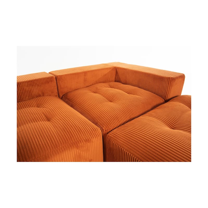101.18" Corduroy Modular Sectional Sofa with Ottoman, No Assembly Required