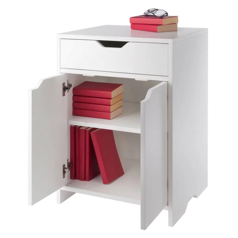 Two Shelf Storage Cabinet with Drawer - 26.25" - White