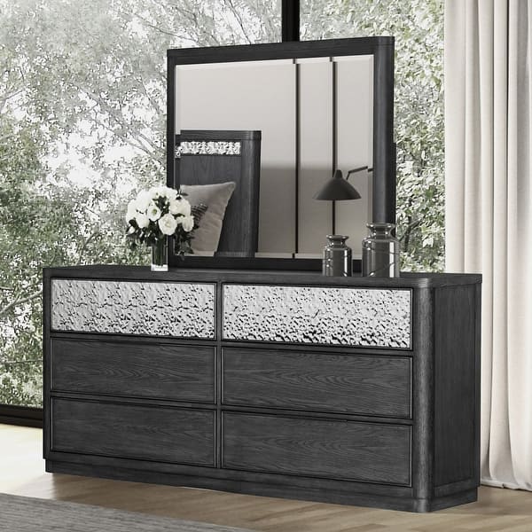 grey dresser sale HomeRoots 63" Grey Solid Wood Six Drawer Double Dresser - Gray
