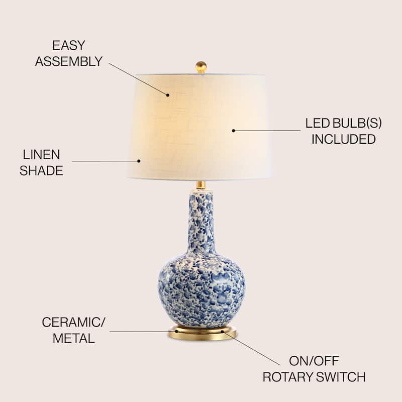 Audrey 30" Ceramic/Iron Classic Cottage LED Table Lamp, Blue/White by JONATHAN Y