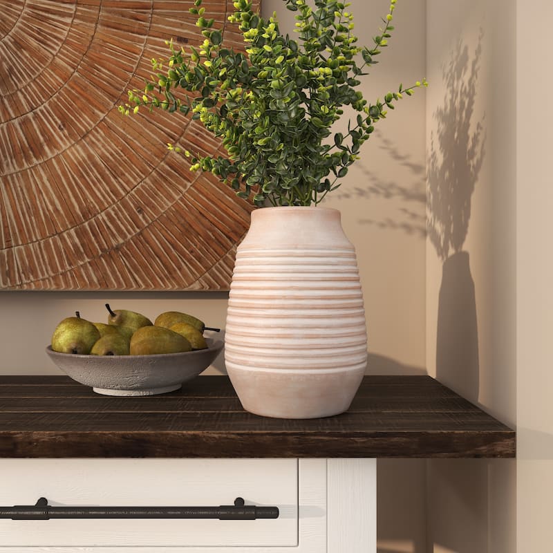 Pink Ceramic Whitewashed Ribbed Decorative Vase