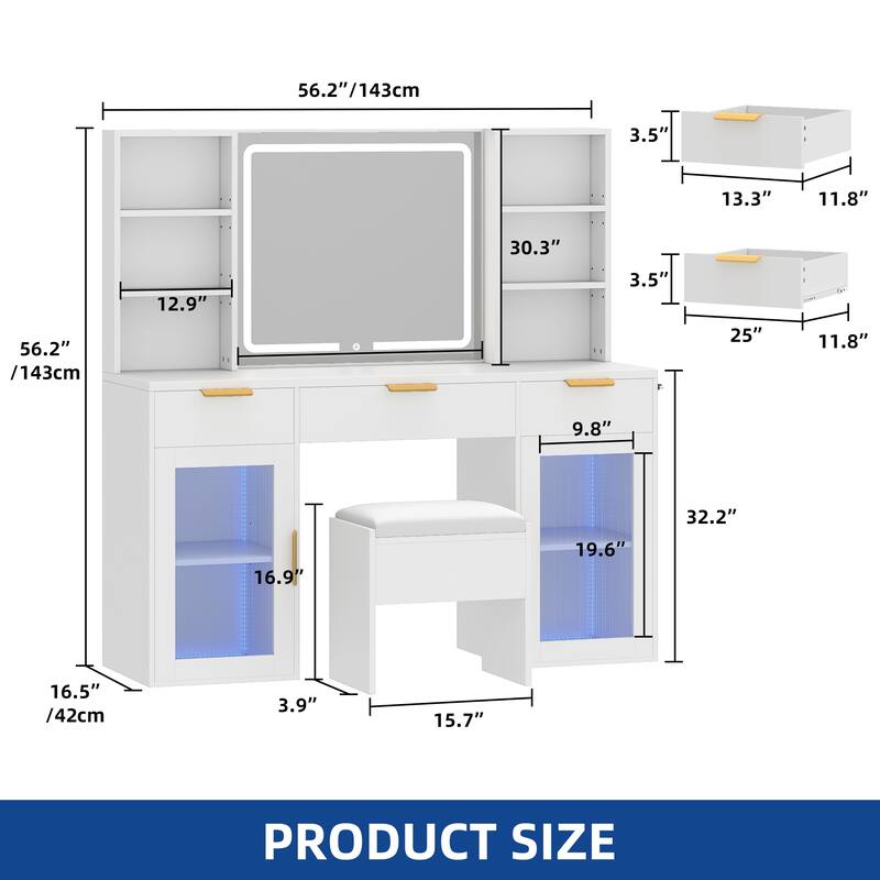 56" Makeup Vanity Desk with LED Mirror