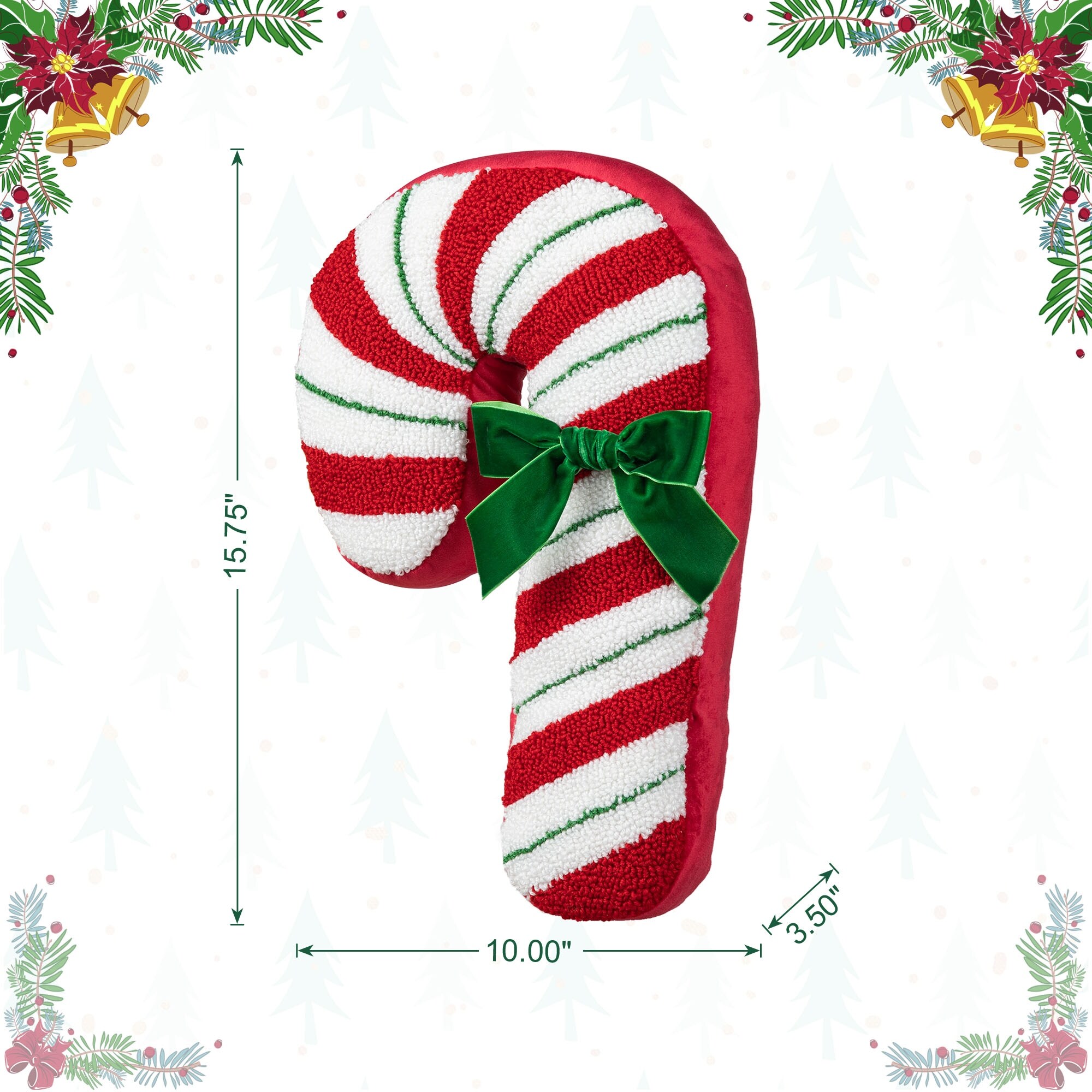 Glitzhome Hooked Candy Cane Shaped Pillow Christmas