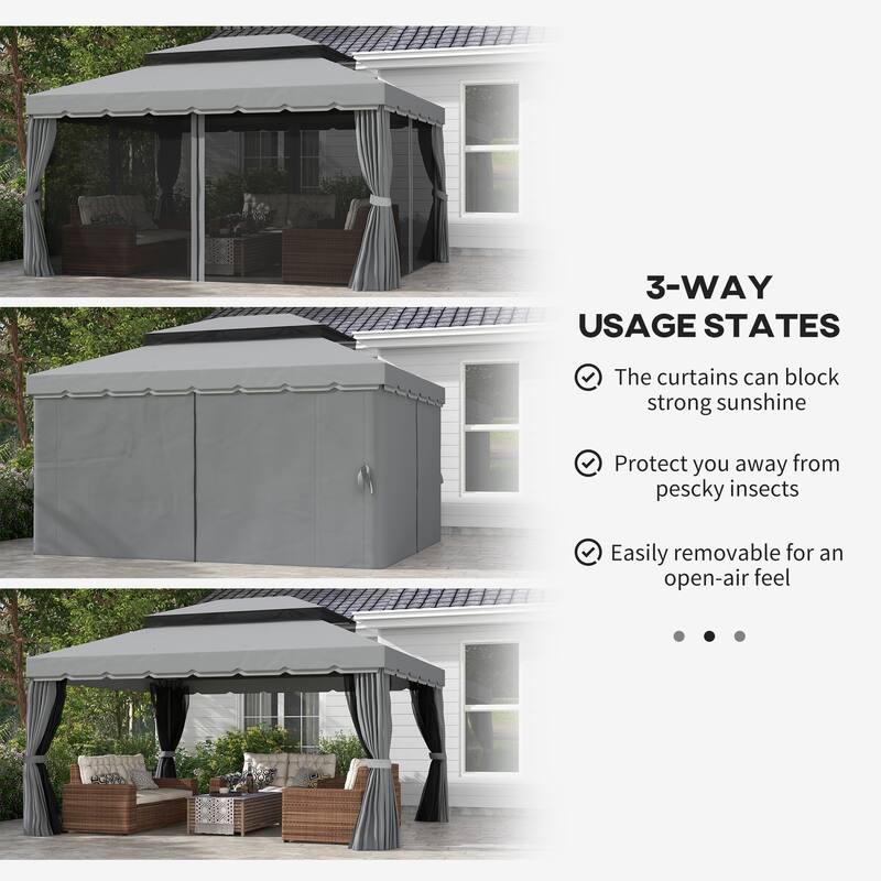 Outsunny 9.5' x 13 Patio Gazebo, Aluminum Frame for Outdoor, Gray