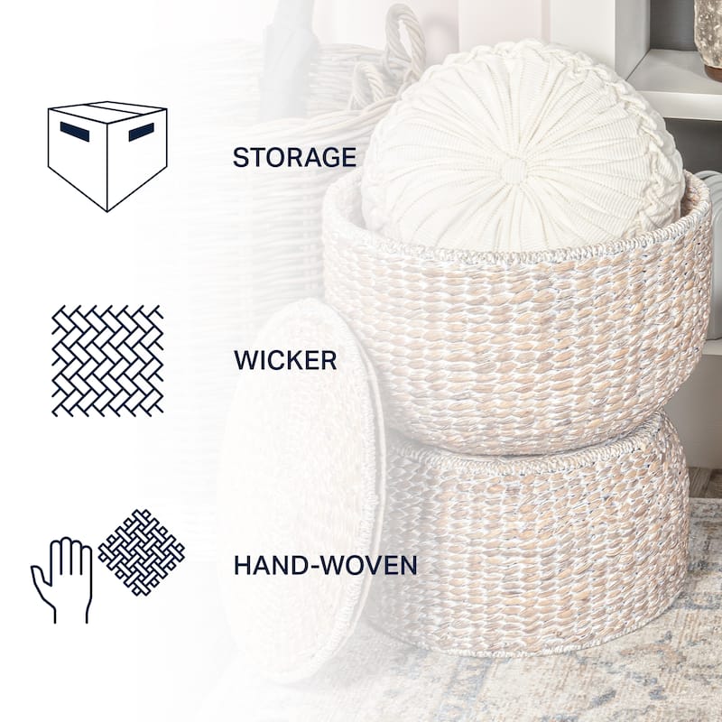 happimess Bhola 18" Hourglass Handwoven Hyacinth Storage Accent Table with Lid