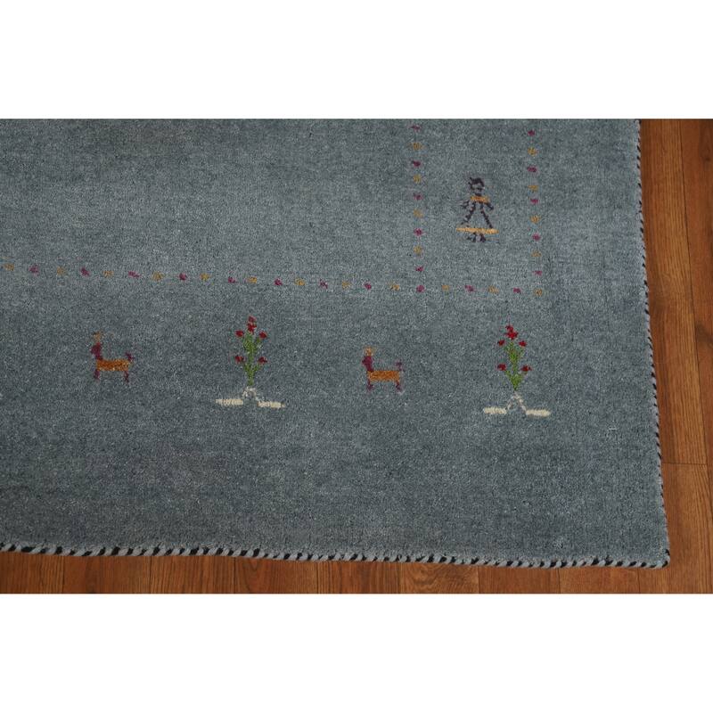 Hand Knotted Oriental 100% Wool Carpet Tribal Tribal Greys & Charcoal Gabbeh Area Rug - 7' 10'' X 4' 10''