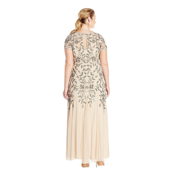 adrianna papell women's floral beaded godet gown