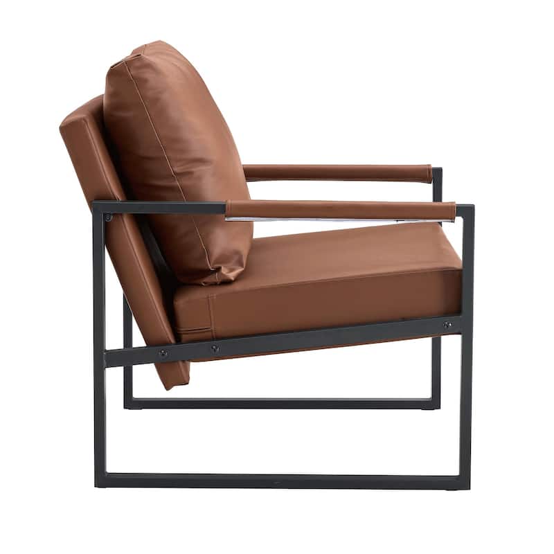 PU Leather Accent Chair with Metal Frame and Modern Industrial Style (27"W x 29.7"D x 29.6"H)