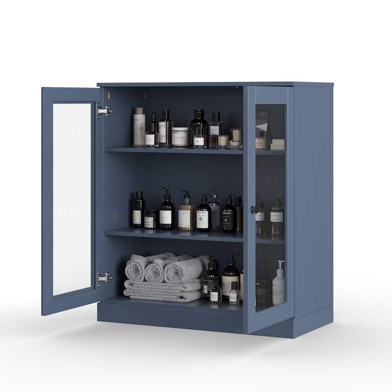 Palace Imports 100% Solid Wood 32" Bathroom Cabinet with Clear Glass Doors and Adjustable Shelves