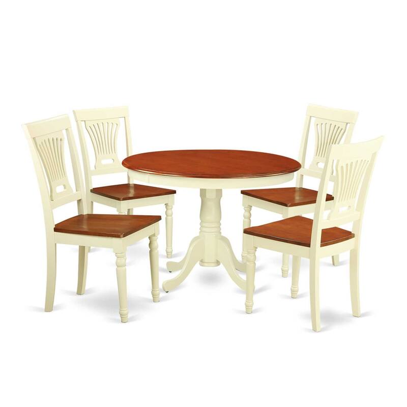 HomeStock 5-Piece Buttermilk and Cherry Finish Solid Wood Top Dining table with 4 Chairs with Lattice Back