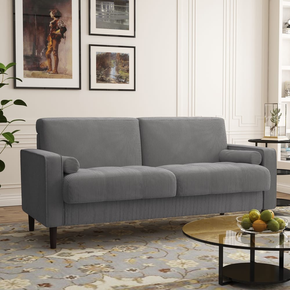 Corduroy Solid Wood Legs Modern Loveseat Sofa with Bolster Pillows