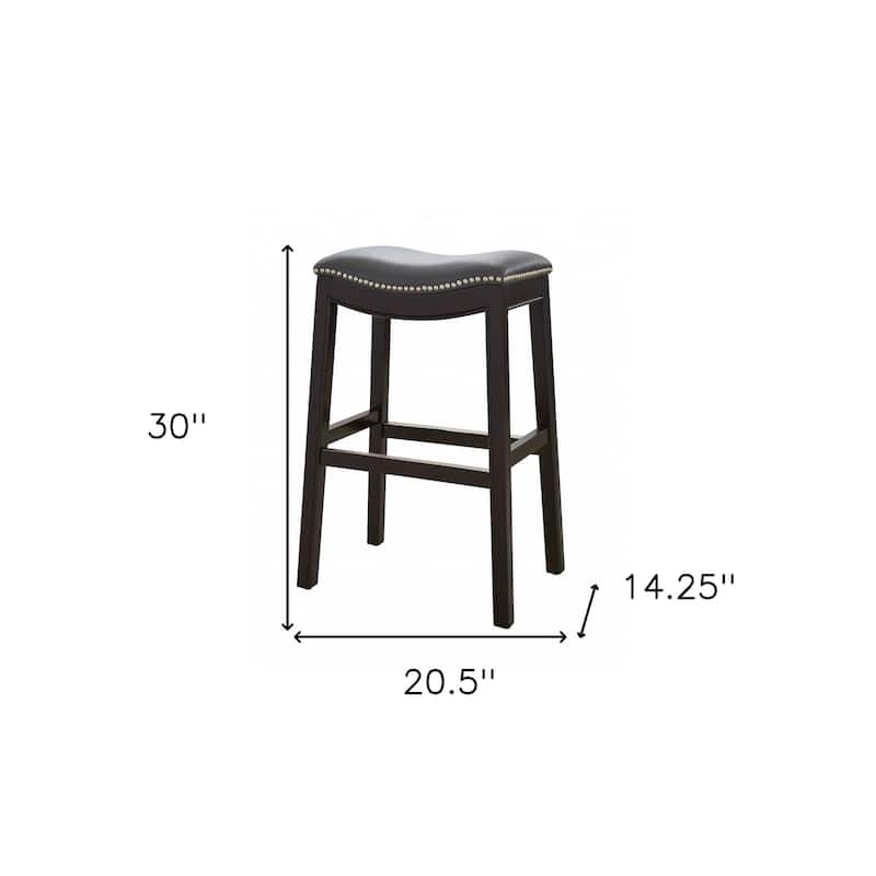 HomeRoots 31" Gray and Espresso Faux Leather and Solid Wood Backless Bar Height Bar Chair