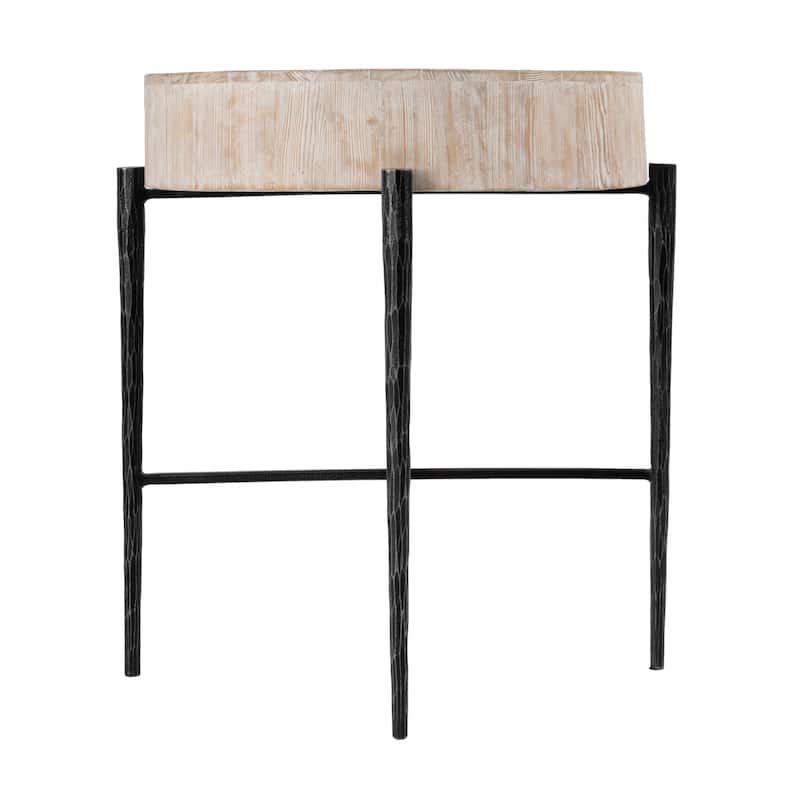 Akemi 24.5 in. W Round Wood and Iron Side Table