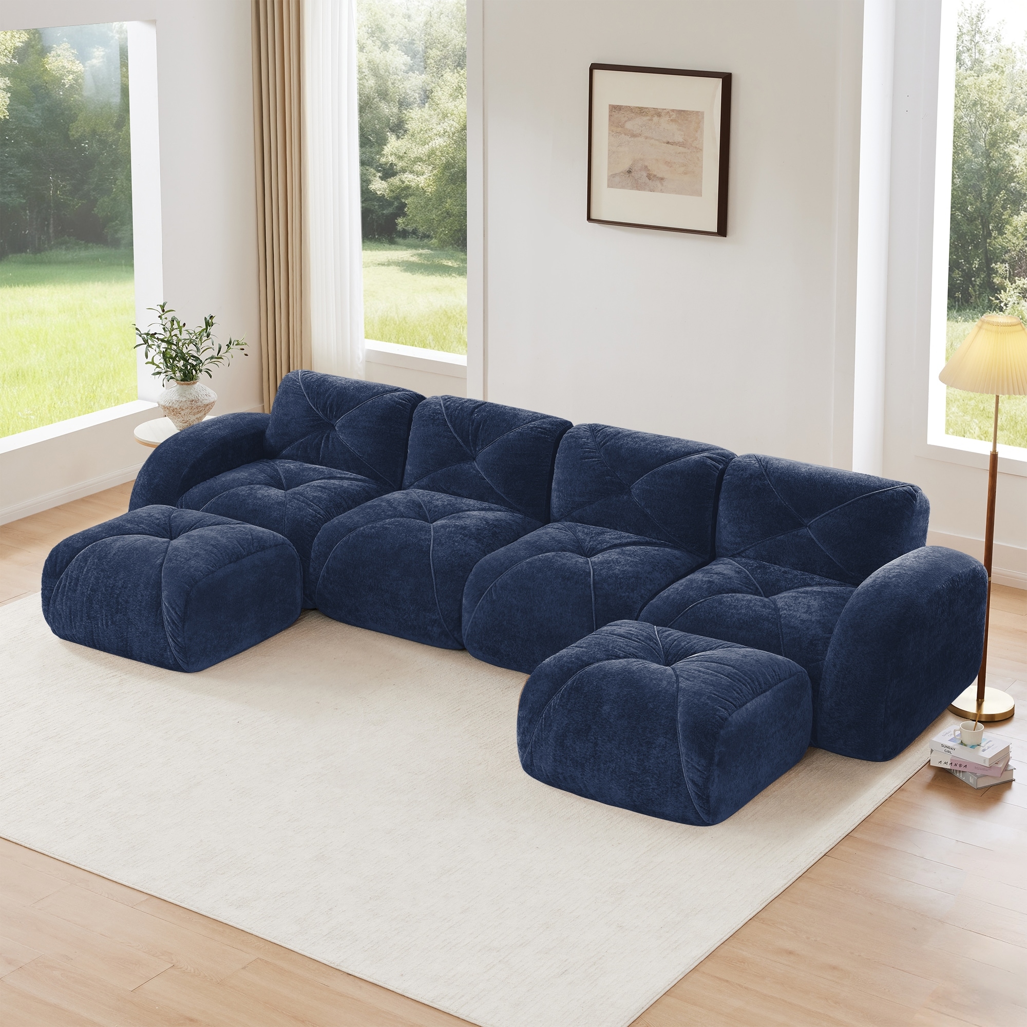 U-shaped Boneless Sofa,Tufted Design,32D High Density Sponge Bottom,Anti-Slip Design,No Assembly Required,Free Combination