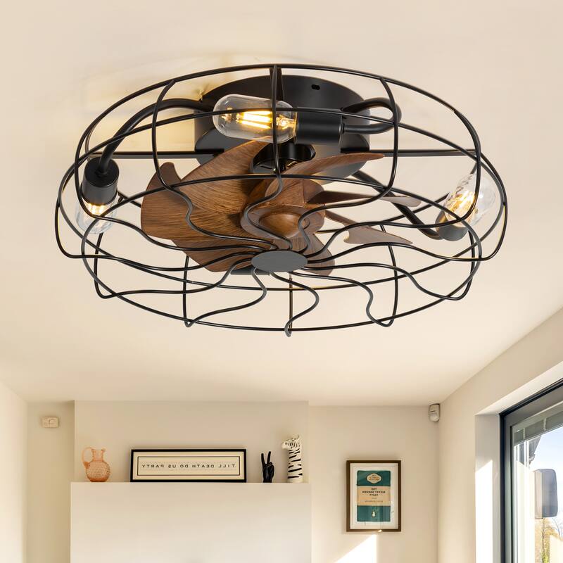 19"/23.6" Farmhouse Industrial Enclosed Caged Ceiling Fan with Light & Remote