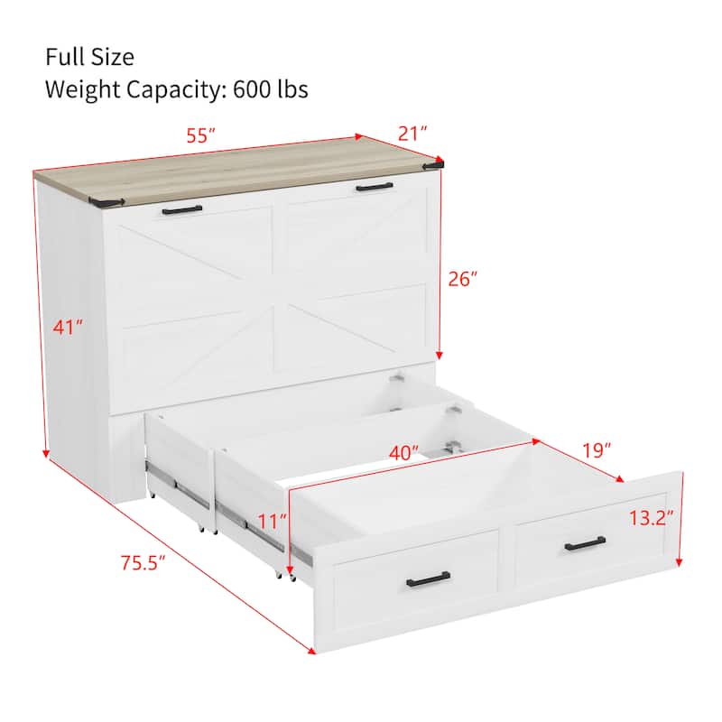 Farmhouse Murphy Cabinet Bed with Charging Station
