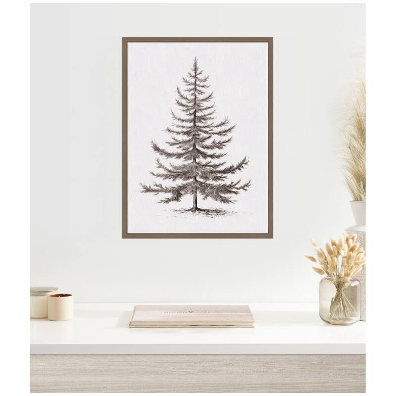 Kate and Laurel Sylvie Framed Canvas Vintage Evergreen Fir Tree lllustration II by The Creative Bunch Studio