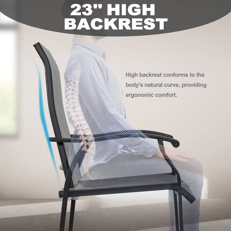 Outdoor 2-Piece Textilene Bar Stools with High Backrest, Gray