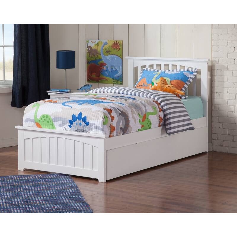 Gothic Grace Platform Bed with Trundle - Twin/Full Size, Grey Hardwood - Sturdy & Elegant Design