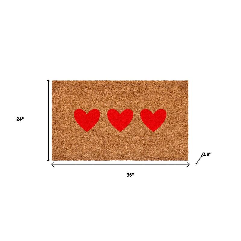 HomeRoots 24" X 36" Brown And Red Three Hearts Outdoor Coir Door Mat - 24.00' X '36.00