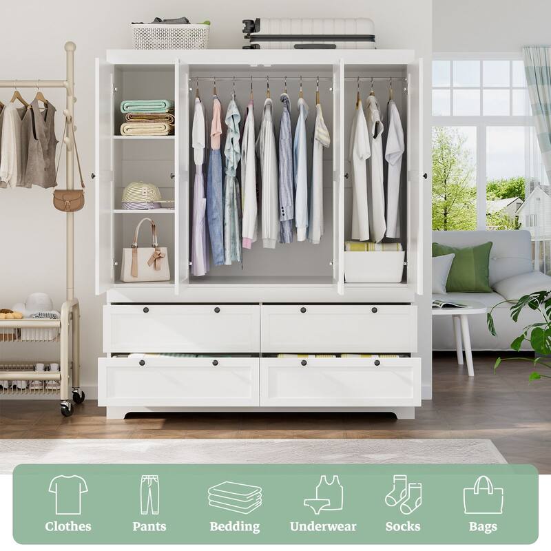 Meyreso White Modular Wardrobe Closet with Drawers, Convertible Stacking Armoire - N/A