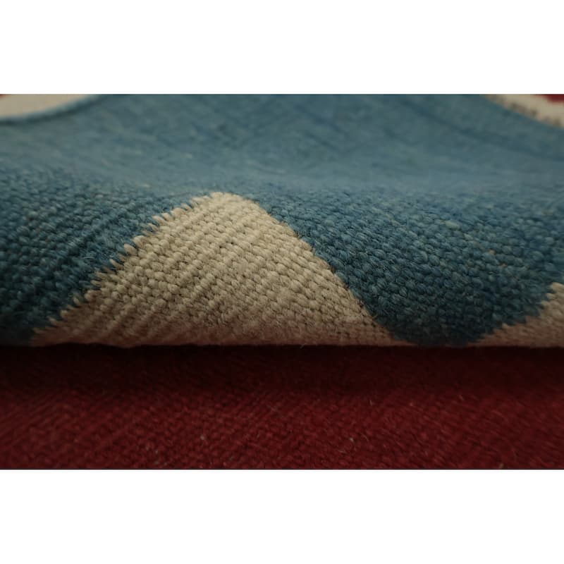 Hand Woven Oriental 100% Wool Carpet Southwestern Modern Navy Blue & Blues Kilim Area Rug - 11' 10'' X 8' 11''