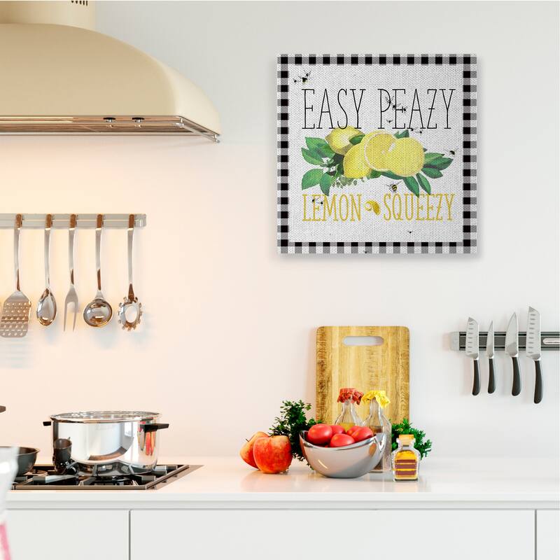 Stupell Easy Peazy Lemon Squeezy Kitchen Humor Plaid Word Design Canvas Wall Art