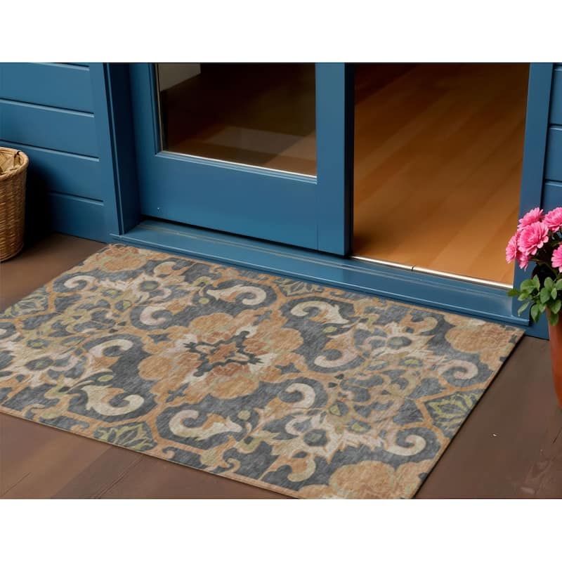 HomeRoots Damask Traditional Rectangle Outdoor Rug - 3' x 5'