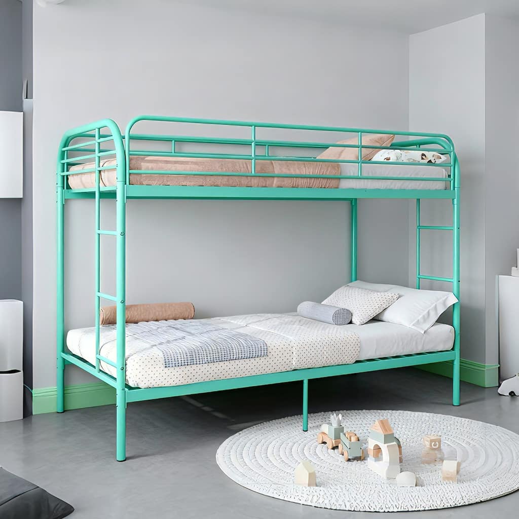 Metal Bunk Bed Twin Over Twin, Heavy Duty Bunk Beds with 2 Ladders and Full-Length Guardrai,Iron Bed for School, Bedroom