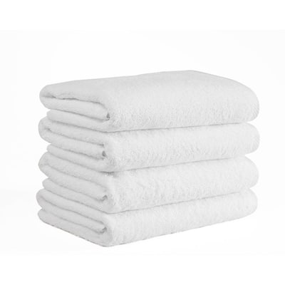 Classic Turkish Cotton White Bath Towel Set - Shower Towels Set of 4 - 27" x 54"