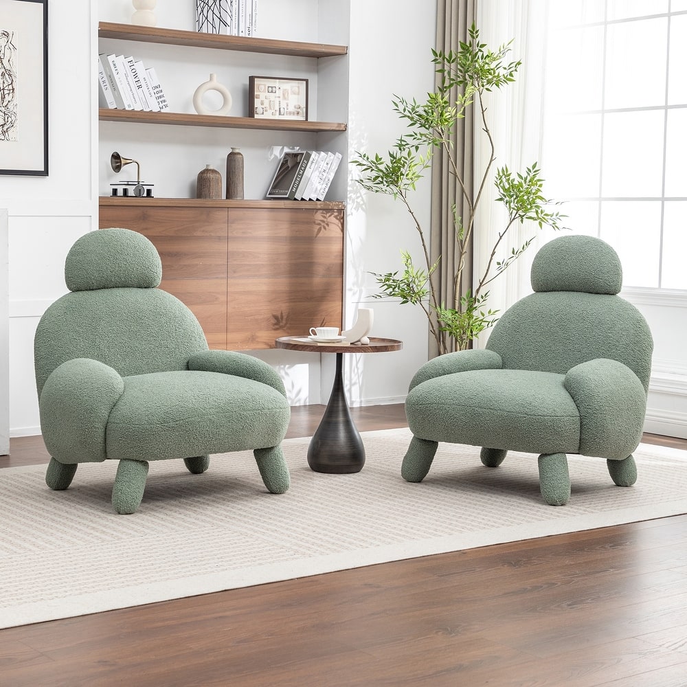 SEYNAR Modern Faux Sherpa Upolstered High Back Armless Accent Chair Set of 2