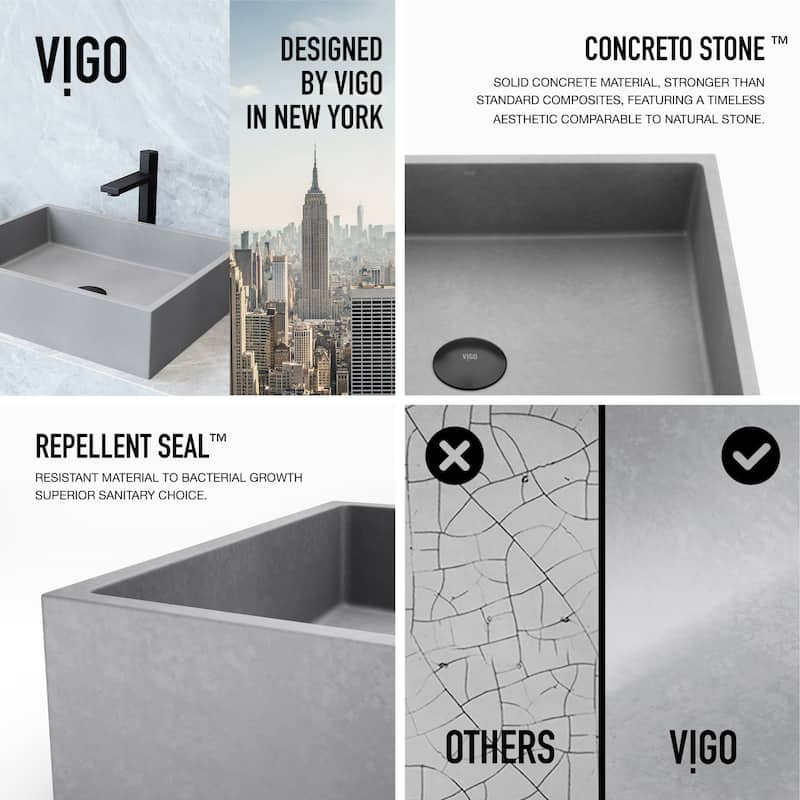 Vigo VG04069 Coca Gothic 19" L x 15" W x 5" H Rectangular Concrete