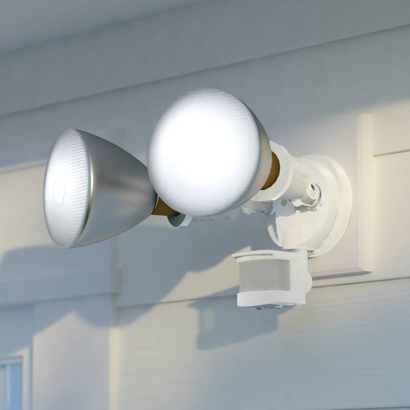 Motion Sensor Dusk to Dawn Outdoor Security Flood Light - 2 Adjustable Light Heads - 4 Modes