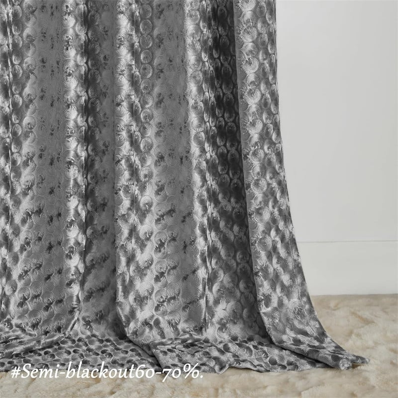Grey Velvet Jacquard Curtains 63" Modern Living