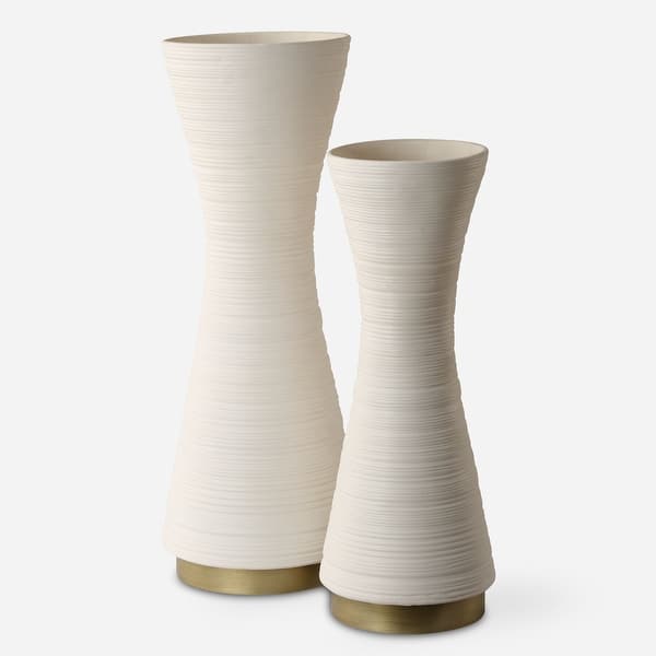 slide 2 of 3, Uttermost Ridgeline White Vases, Set of 2