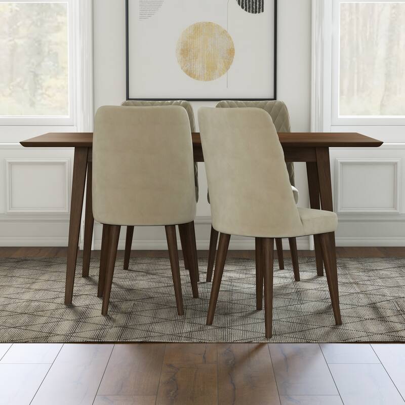 Armantos 5-Piece Mid-Century Dining Set w/ 4 Velvet Dining Chairs in Beige