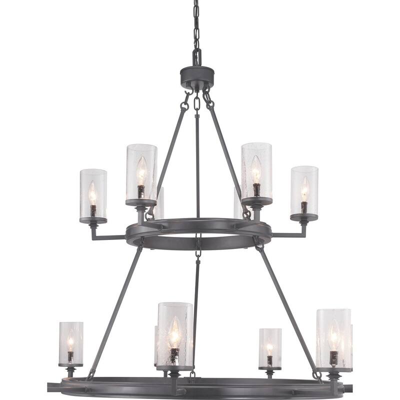 Gresham Collection 15-Light Graphite Clear Seeded Glass Farmhouse Chandelier Light