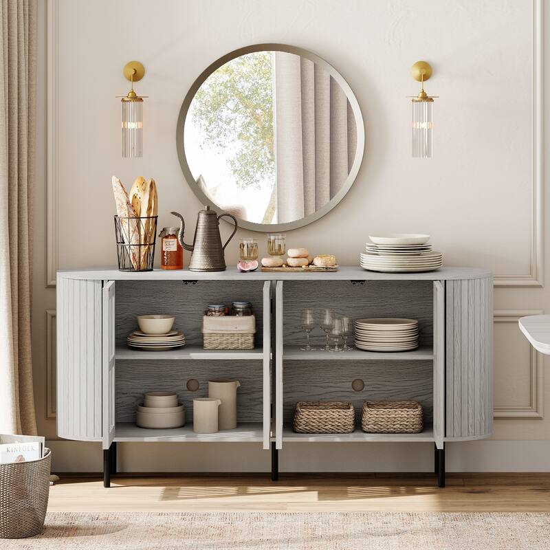 WAMPAT 66" Sideboard Buffet Cabinet, Fluted Accent Storage Cabinet