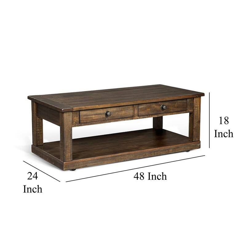 Flint Coffee Table, 2 Drawers, Shelf, Dark Brown Mahogany, 48 Inch